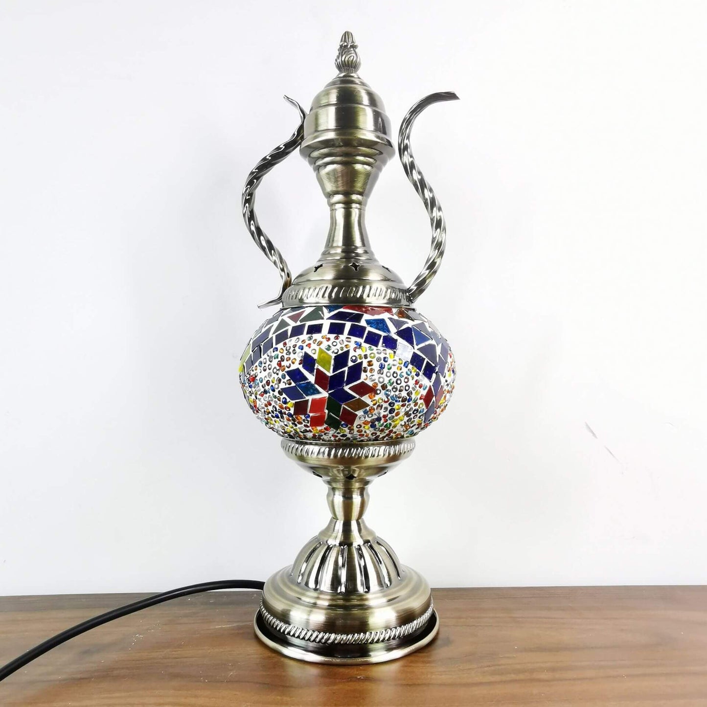 Turkish Vintage Handmade Glass Coffee Pot Design 1-Light Table Lamp
