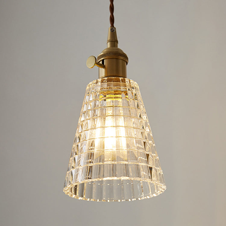 Traditional Vintage Round Cup Brass Glass 1-Light Pendant Light For Living Room