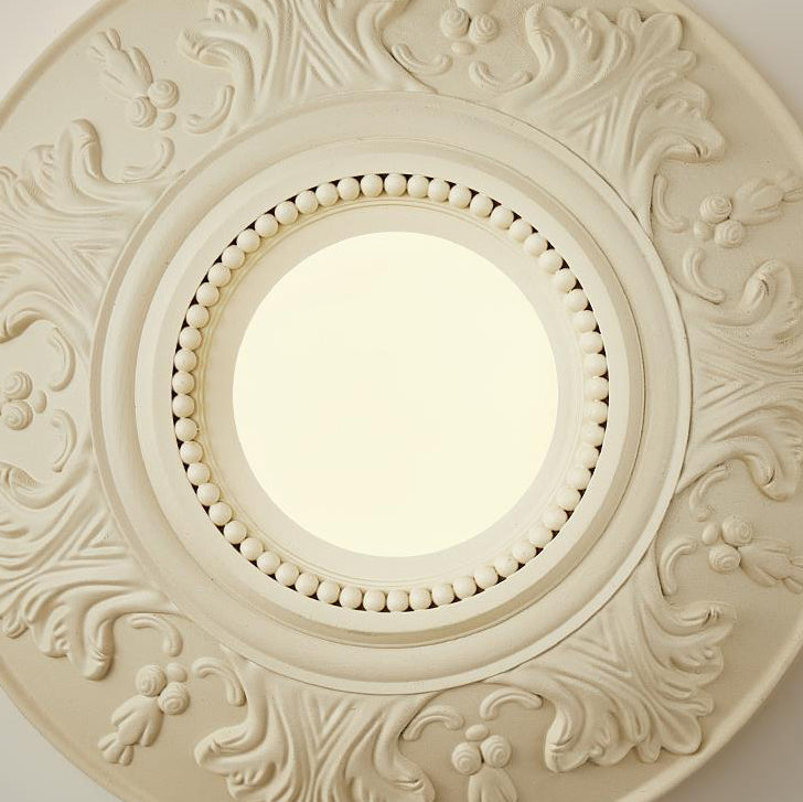Traditional French Round Relief Resin Glass 1-Light Wall Sconce Lamp For Hallway