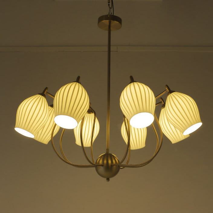 Vintage Minimalist Tulip Ceramic 4/6 Light Chandelier