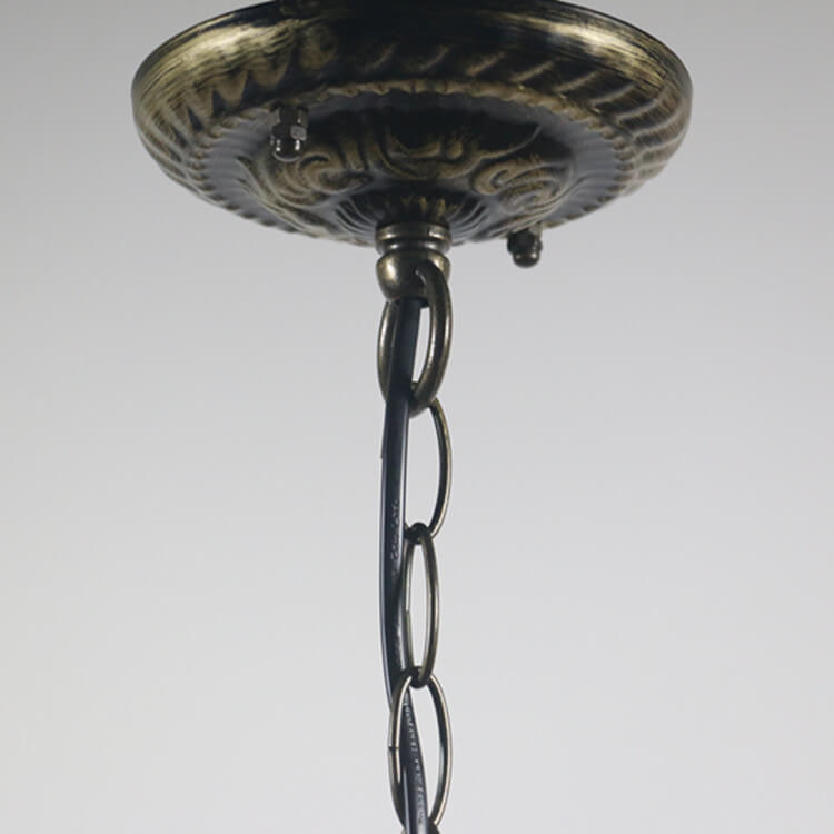 مصباح معلق عتيق من الزجاج الملون باللون البرتقالي من تيفاني، مزود بإضاءة واحدة