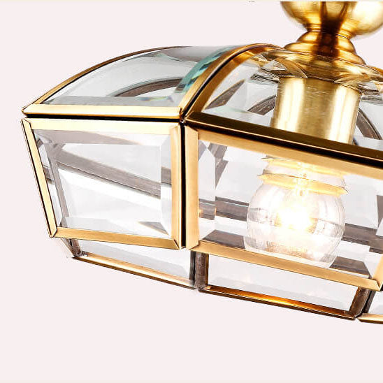Modern Luxury Octagonal Brass Crystal Glass 1-Light Semi-Flush Mount Ceiling Light