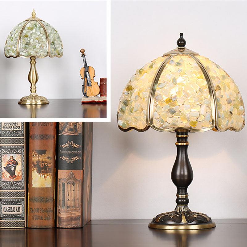 Contemporary Creative Colored Crystal Copper Flower 1-Light Table Lamp For Bedroom