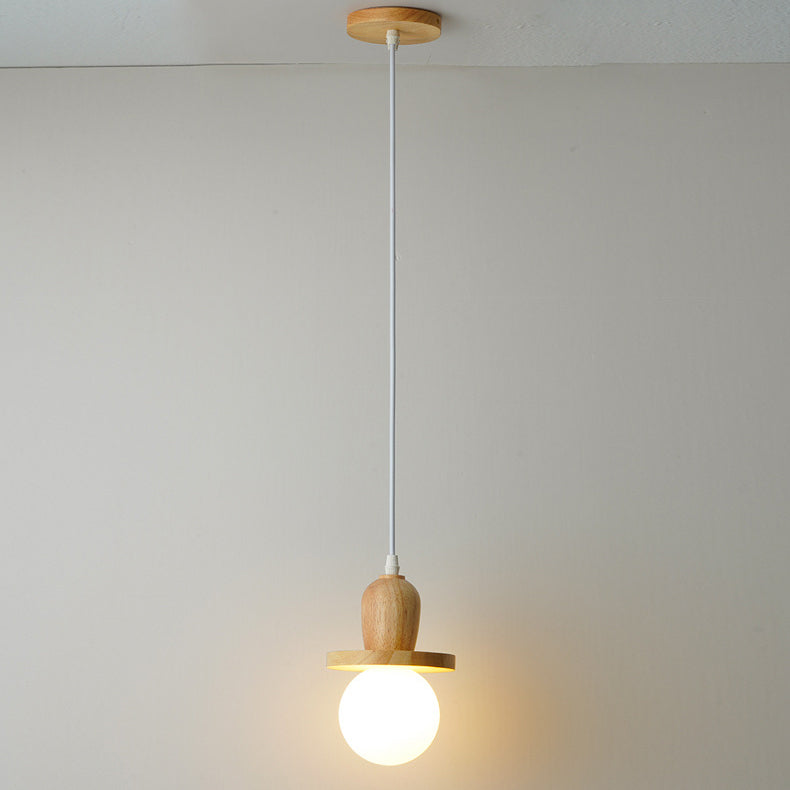Traditional Japanese Wooden Linear Frame Globe Glass Shade 1/3/5-Light Island Light Chandelier For Living Room