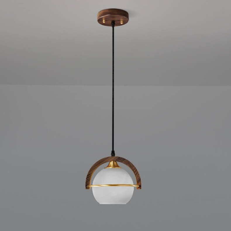 مصباح معلق كروي حديث ذو شخصية إبداعية مصنوع من الخشب الصلب مزود بمصباح واحد