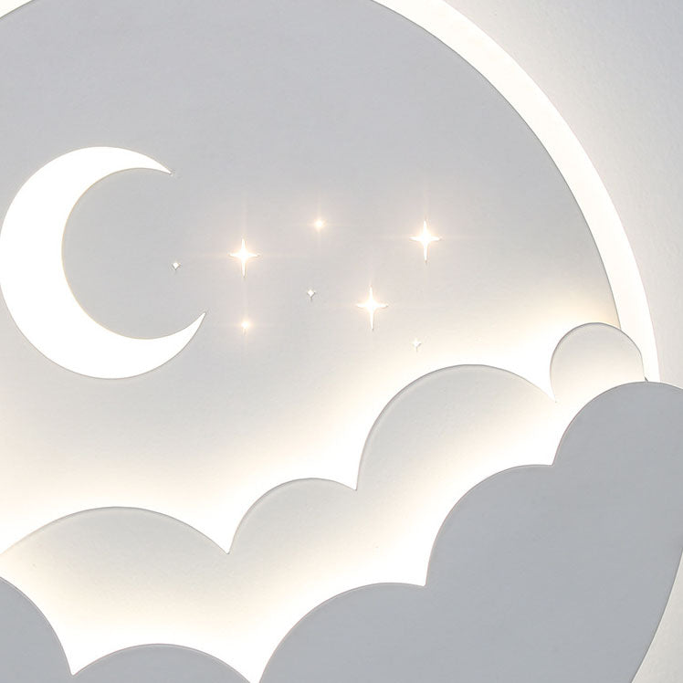 Modern Simplicity Round Moon Iron Aluminum Acrylic LED Flush Mount Ceiling Light For Bedroom
