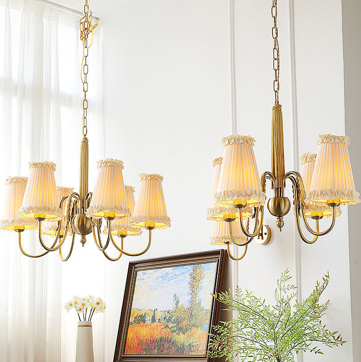 Vintage French Fabric Cone Shade 4/6/8 Light Chandelier
