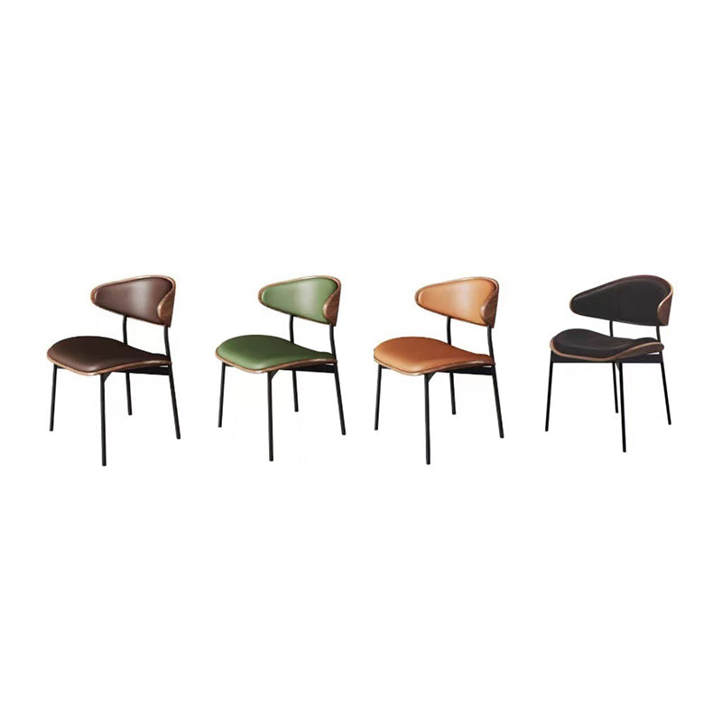 Contemporary Retro PU Wood Metal Sponge Square Curved Dining Chair Backrest For Dining Room