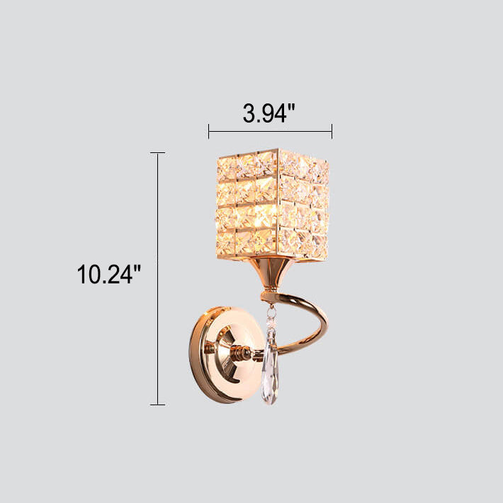 Modern Luxury Crystal Cylindrical Square 1-Light Wall Sconce Lamp
