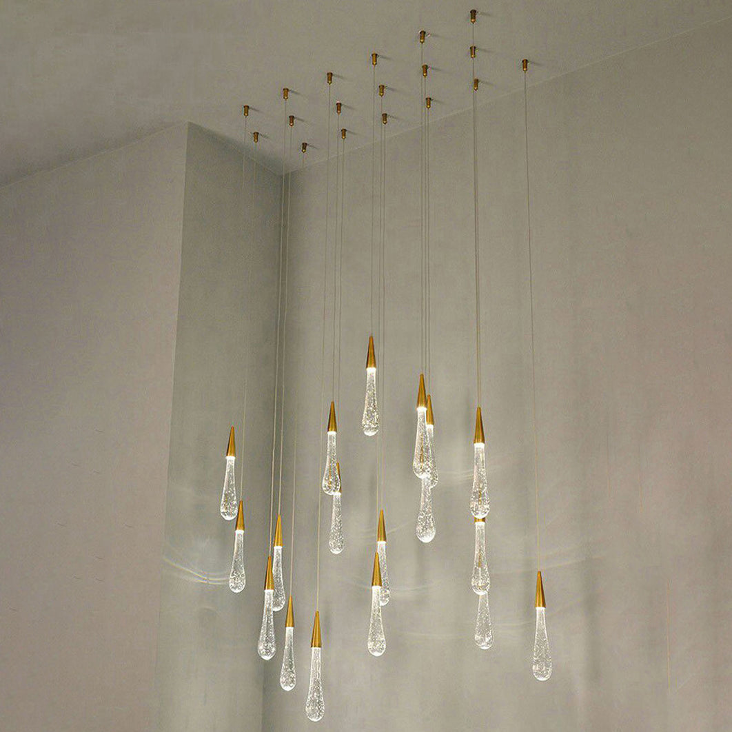 Modern Simplicity Iron Aluminum Crystal Drop Meteor Shower LED Pendant Light For Dining Room