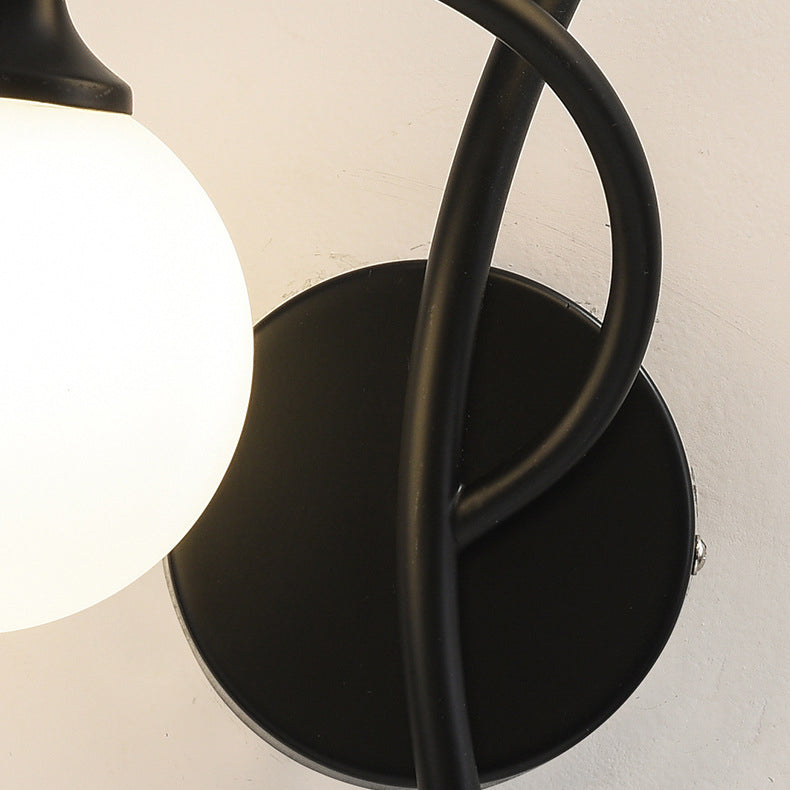 Contemporary Simplicity Iron Curved Line Spherical Glass Shade 2-Light Wall Sconce Lamp For Bedroom