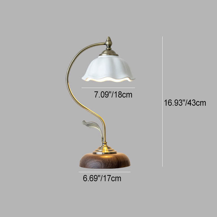 Vintage Walnut Flower Shade Ceramic 1-Light Table Lamp