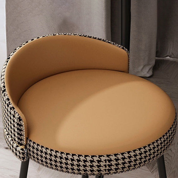Contemporary Nordic Round Houndstooth Faux Leather Fabric Splicing Vanity Stool Low Back For Bedroom