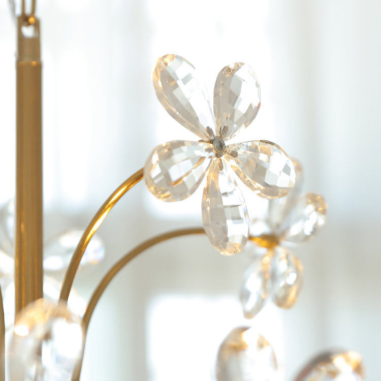 Traditional Vintage Petal Iron Crystal 6/8 Light Island Light Chandelier For Bedroom