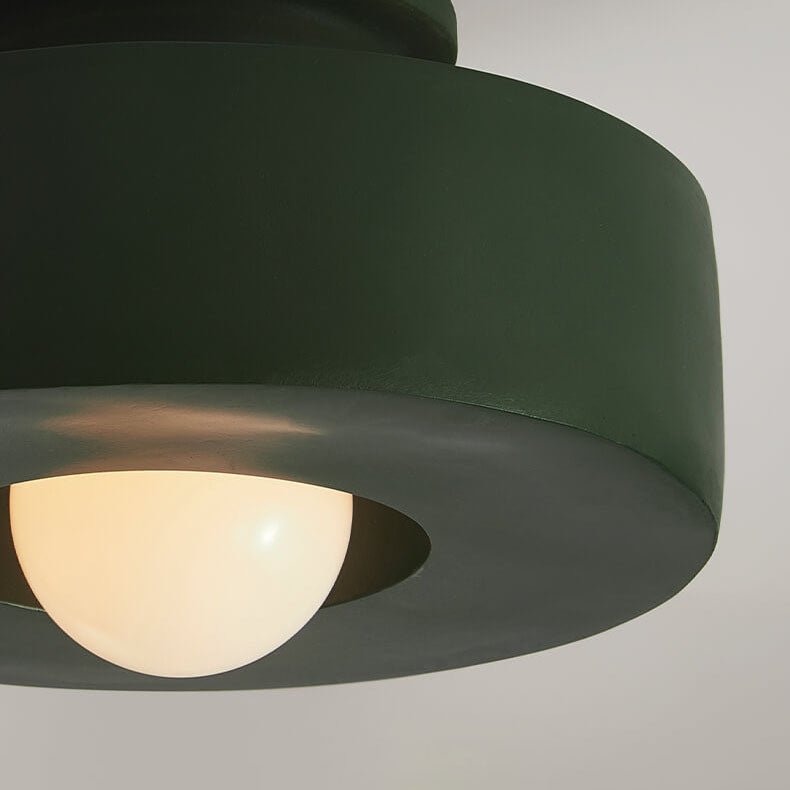 Nordic Vintage Resin Round Drum 1- Light Semi-Flush Mount Ceiling Light