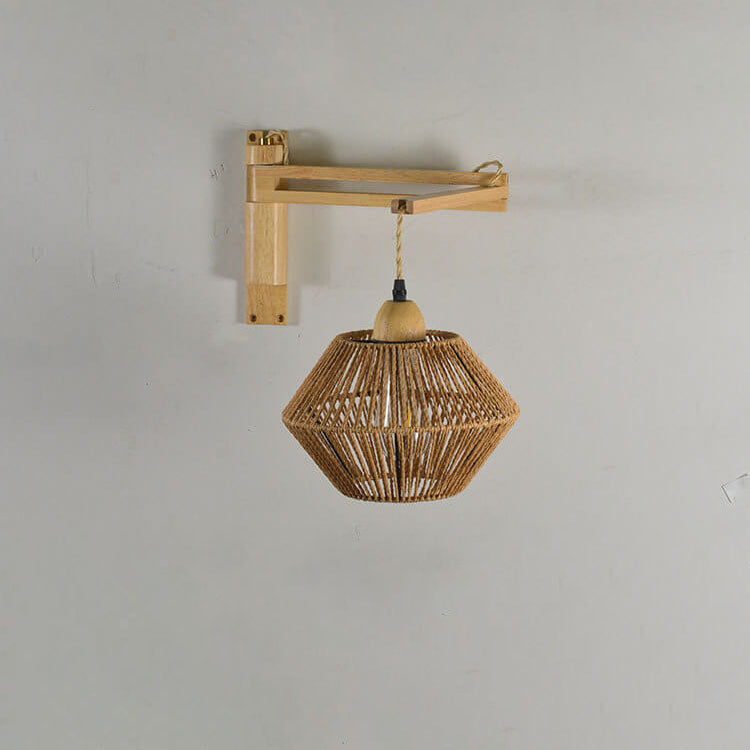 Vintage Simple Rope Weaving Lantern Cage Wood 1-Light Wall Sconce Lamp
