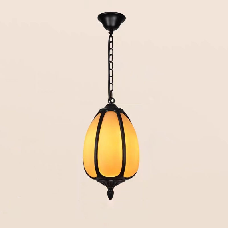 Traditional Chinese Waterproof Aluminum PC Dolomite Elliptical Pumpkin 1-Light Pendant Light For Ourdoor Patio
