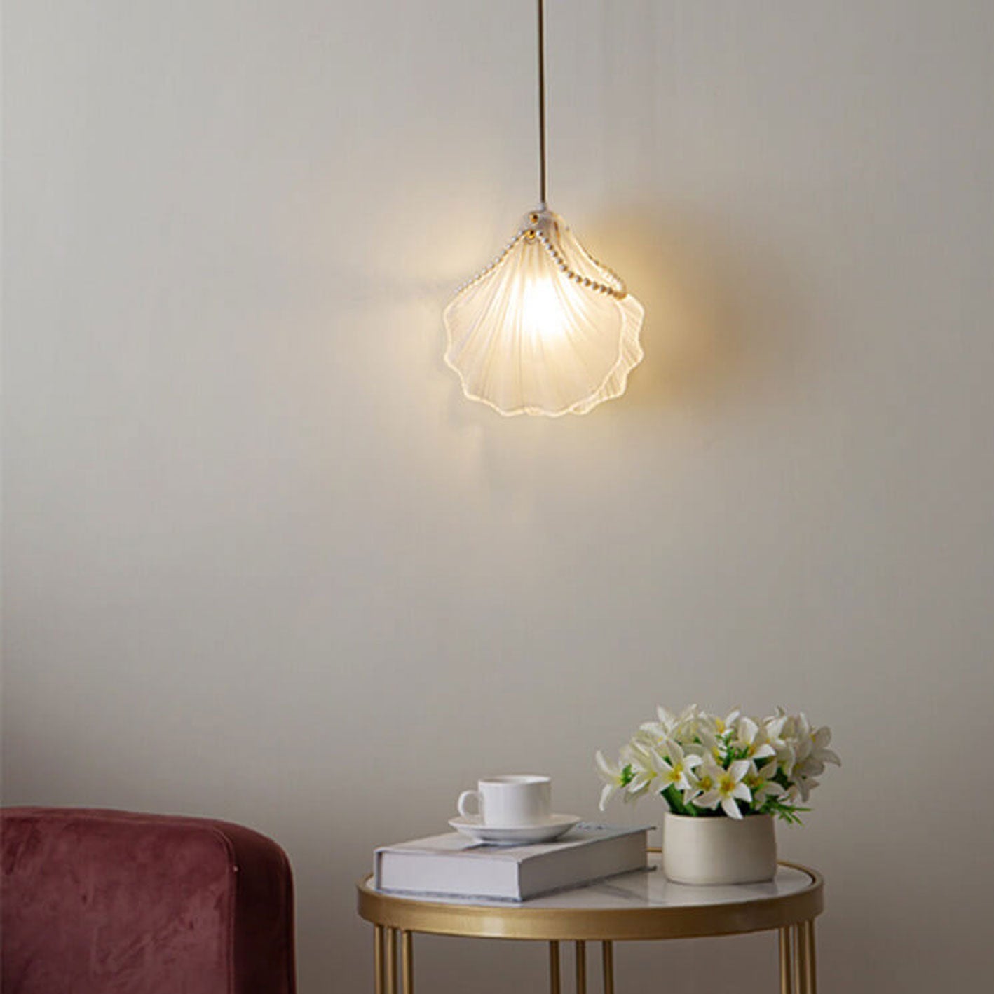 مصباح معلق فاخر من لؤلؤة صدفية من Creative Light مزود بمصباح واحد