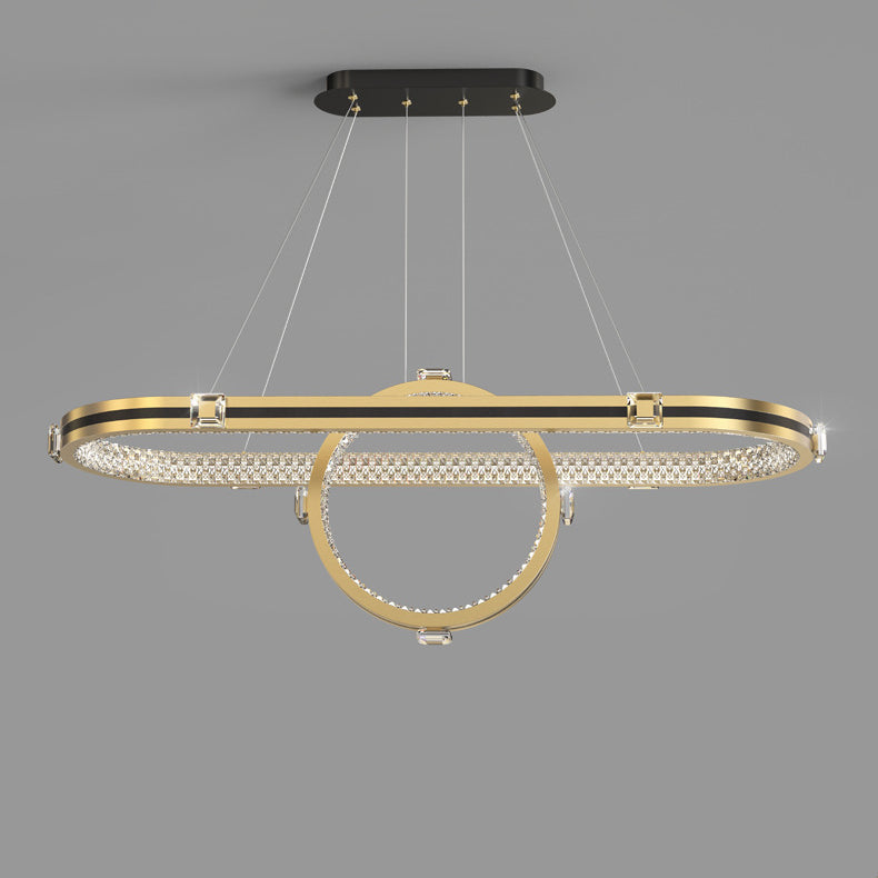 Contemporary Luxury Aluminum Acrylic Oval Ring LED Island Light Chandelier For Dining Room