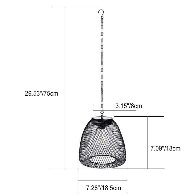 Traditional Rustic Iron Net Rattan Weaving Cage LED Solar Waterproof Pendant Light For Outdoor Patio