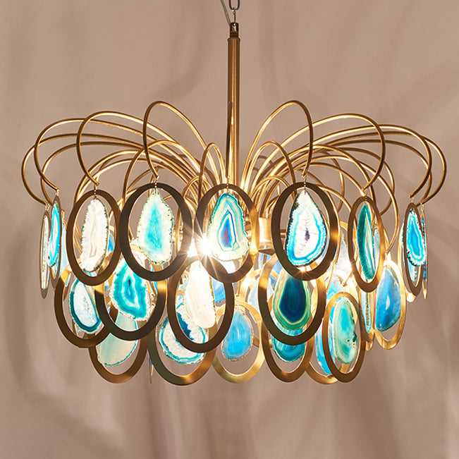 ثريا معاصرة على شكل باقة إسكندنافية مستديرة من الحديد العقيقي الرملي الذهبي، بإضاءة 5/8 بوصة لغرفة المعيشة