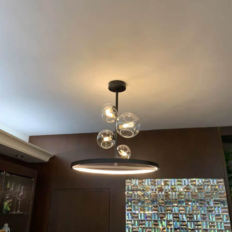 ثريا زجاجية بتصميم كرة فقاعية دائرية إبداعية بتصميم عصري إسكندنافي، مزودة بخمسة مصابيح