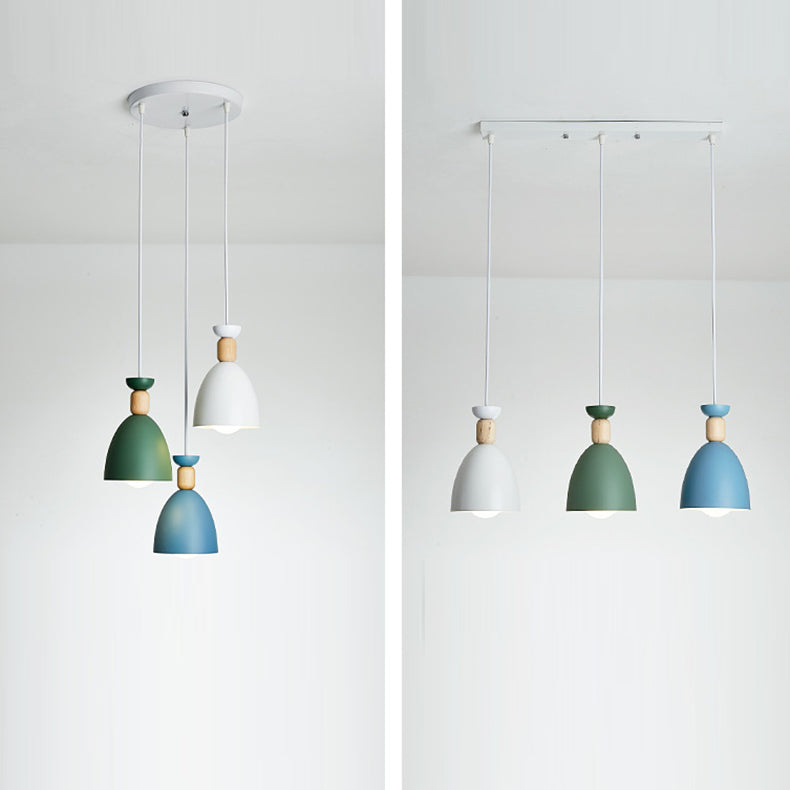 Modern Minimalist Round Cone Iron Wood 1/3 Light Island Light Chandelier For Dining Room