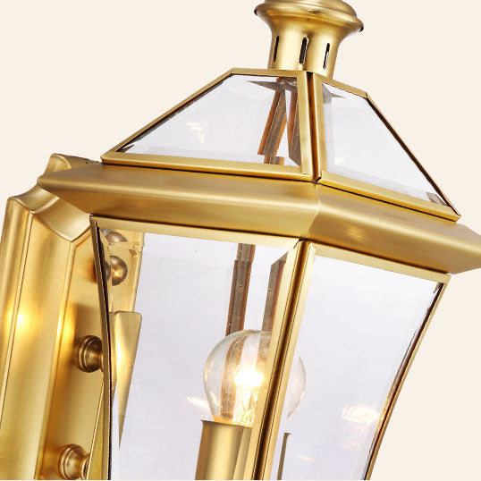 European Modern Luxury Quadrilateral Brass Glass Waterproof 1-Light Outdoor Wall Sconce Lamp