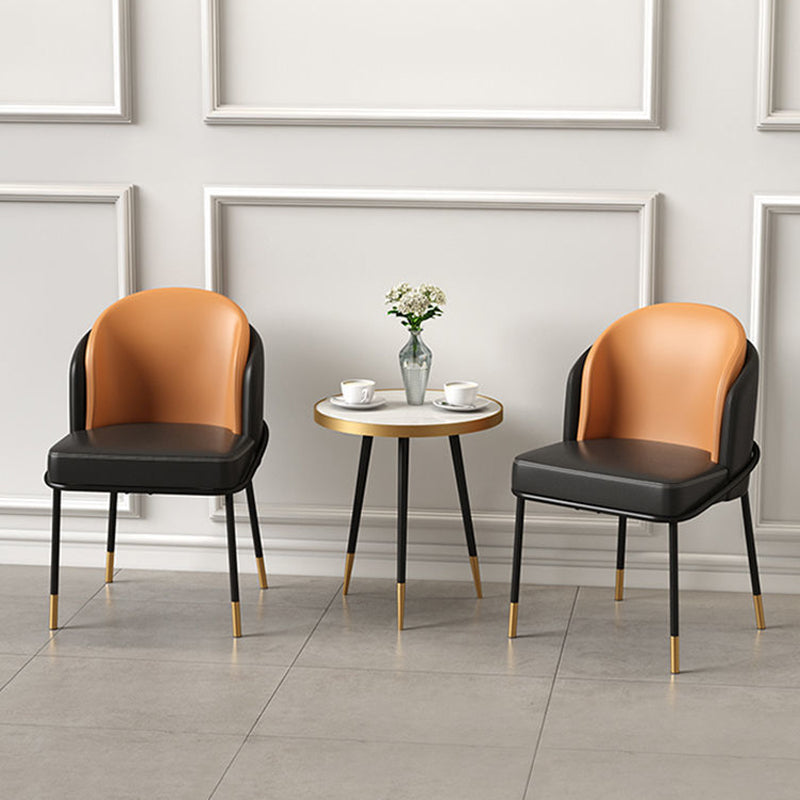 Modern Luxury Square Upholstered Curved Backrest Genuine Leather Fabric Iron Dining Chair For Dining Room