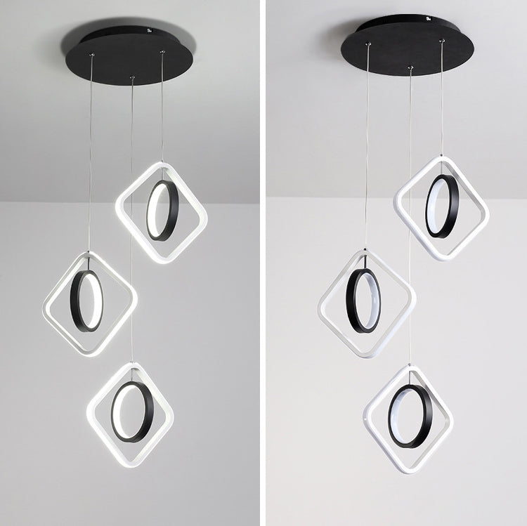 ثريا LED معاصرة من الألومنيوم والحديد بتصميم دائري ماسي إسكندنافي لغرفة المعيشة