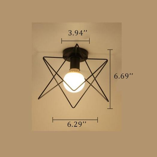 Wrought Iron 1-Light Star Shade Semi-Flush Mount Lighting