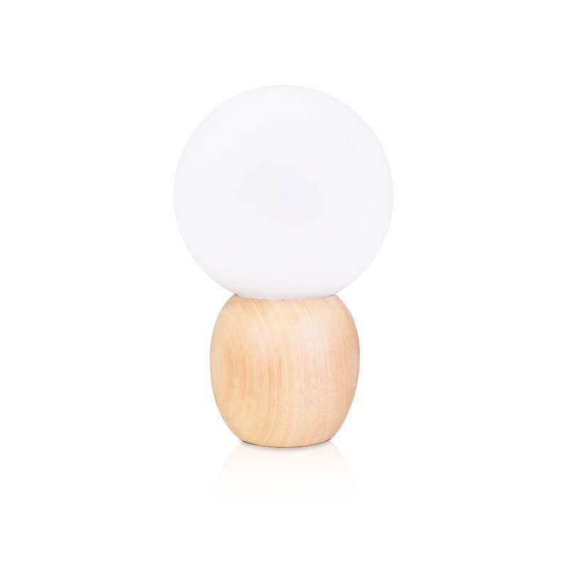 Nordic Solid Wood Milk White Glass Orb 1-Light Table Lamp