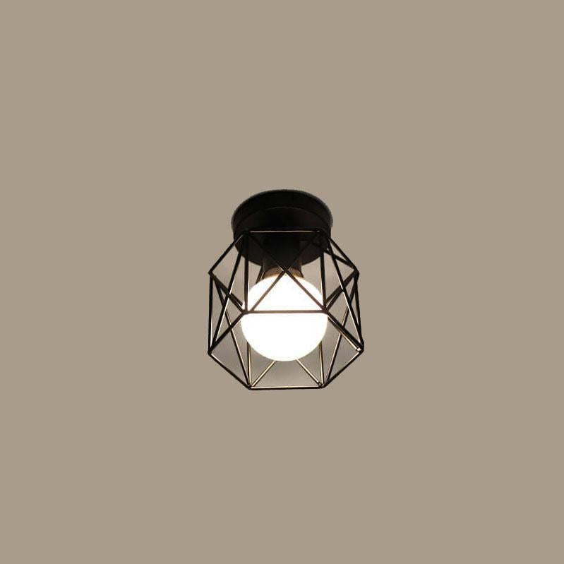 Wrought Iron 1-Light Birdcage Shade Semi-Flush Mount Lighting