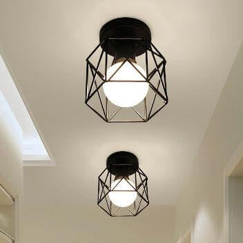 Wrought Iron 1-Light Birdcage Shade Semi-Flush Mount Lighting