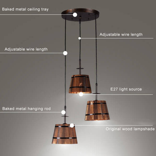 Rustic 3-Light Wooden Barrel Chandeliers