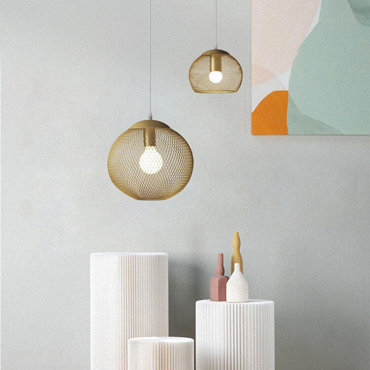 Industrial Golden Iron Mesh 1-Light Globe Pendant Light