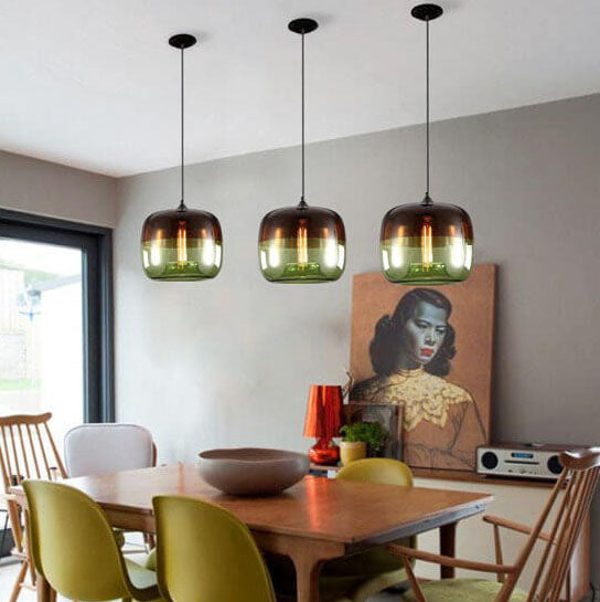 Retro Colorful Glass 1-Light Drum Pendant Light