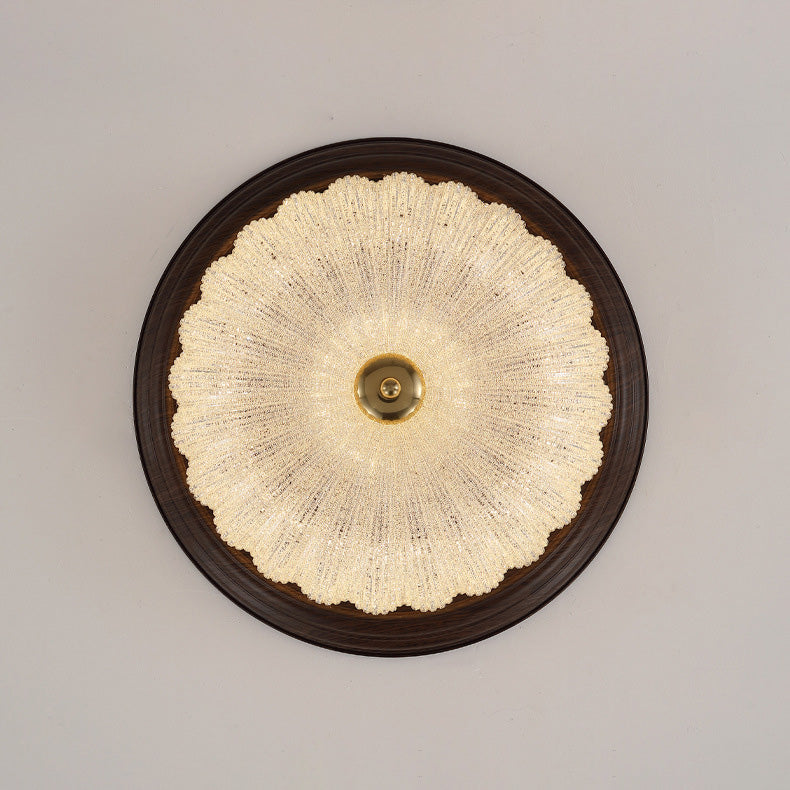 نافورة دائرية كلاسيكية تقليدية مصنوعة من الزجاج الكريستالي والحديد ومطلية بالماء وحبيبات الخشب LED ومصباح سقف مثبت على الحائط لغرفة المعيشة