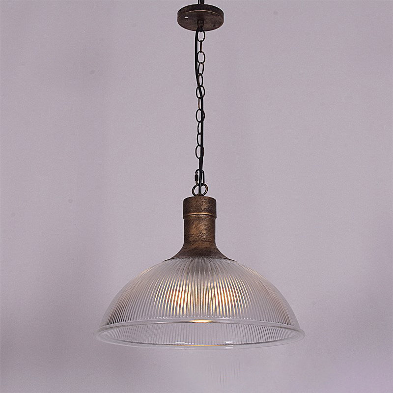 Contemporary Industrial Iron Vertical Ribbed Glass Semicircle 1-Light Pendant Light For Dining Room
