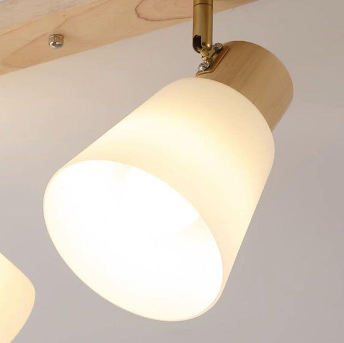 伝統的なヴィンテージ木製ガラストランペットシェード1/2/3/4ライトセミフラッシュマウントシーリングライトリビングルーム用