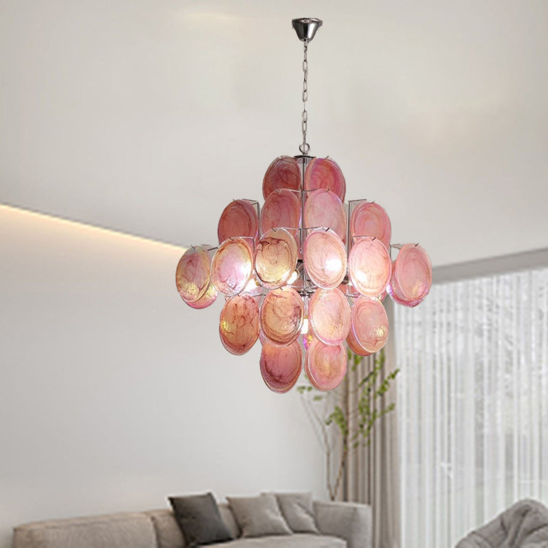 Traditional French Flower Shaped Iron Glass 5/9/12 Light Chandelier For Living Room