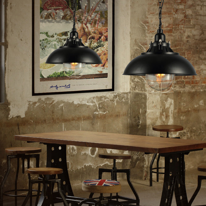 Traditional Colonial Round Pot Lid Iron 1-Light Pendant Light For Living Room