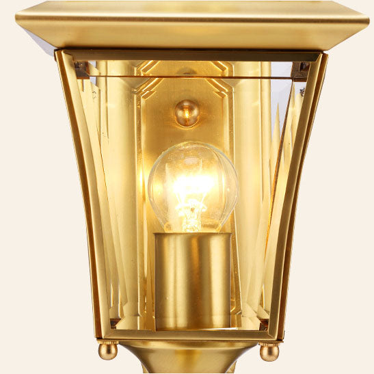 European Modern Luxury Quadrilateral Brass Glass Waterproof 1-Light Outdoor Wall Sconce Lamp