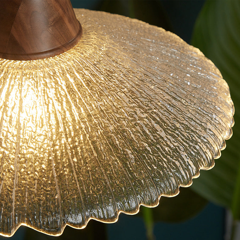 مصباح معلق دائري تقليدي ياباني من خشب الجوز والزجاج، مزود بمصباح واحد لغرفة الطعام