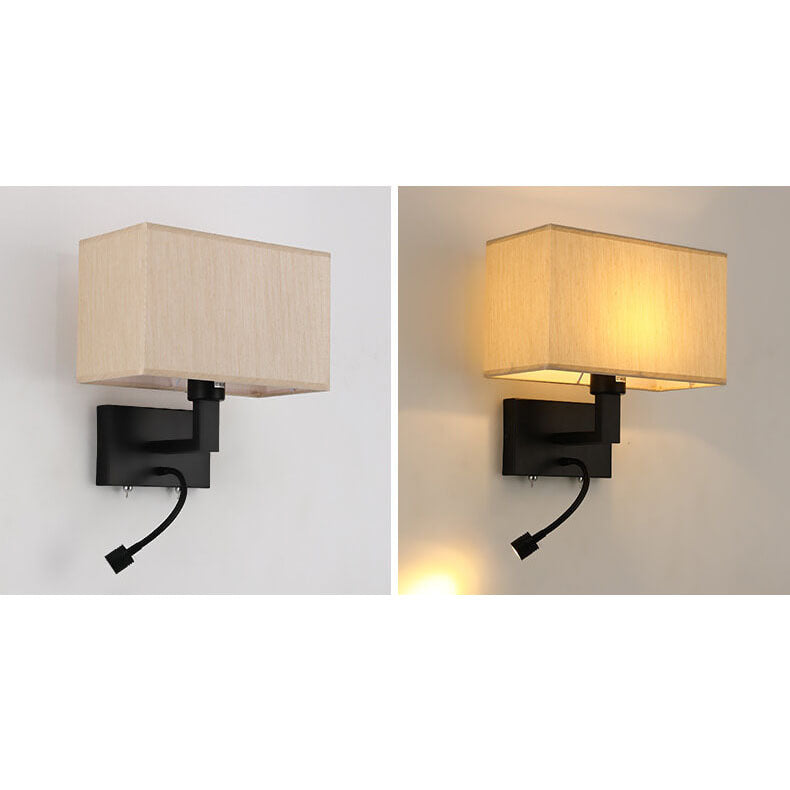 Modern Minimalist Solid Color Rectangular Iron Fabric 2-Light Wall Sconce Lamp