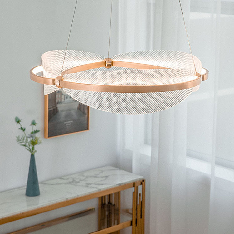 Modern Art Deco Acrylic Petal Interweaving Ring Aluminum LED Pendant Light For Living Room