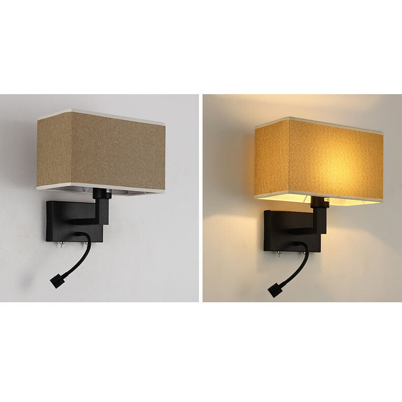 Modern Minimalist Solid Color Rectangular Iron Fabric 2-Light Wall Sconce Lamp
