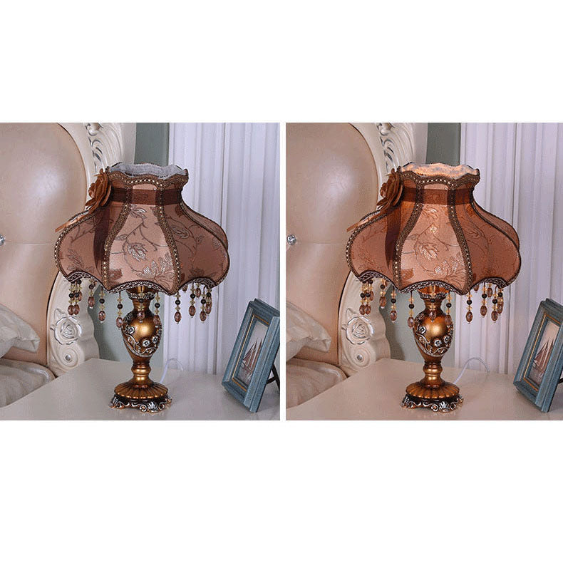 European Luxury Fabric Lace Resin 1-Light Table Lamp