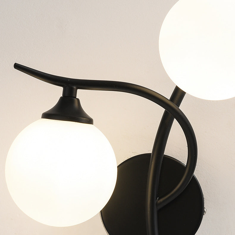 Contemporary Simplicity Iron Curved Line Spherical Glass Shade 2-Light Wall Sconce Lamp For Bedroom