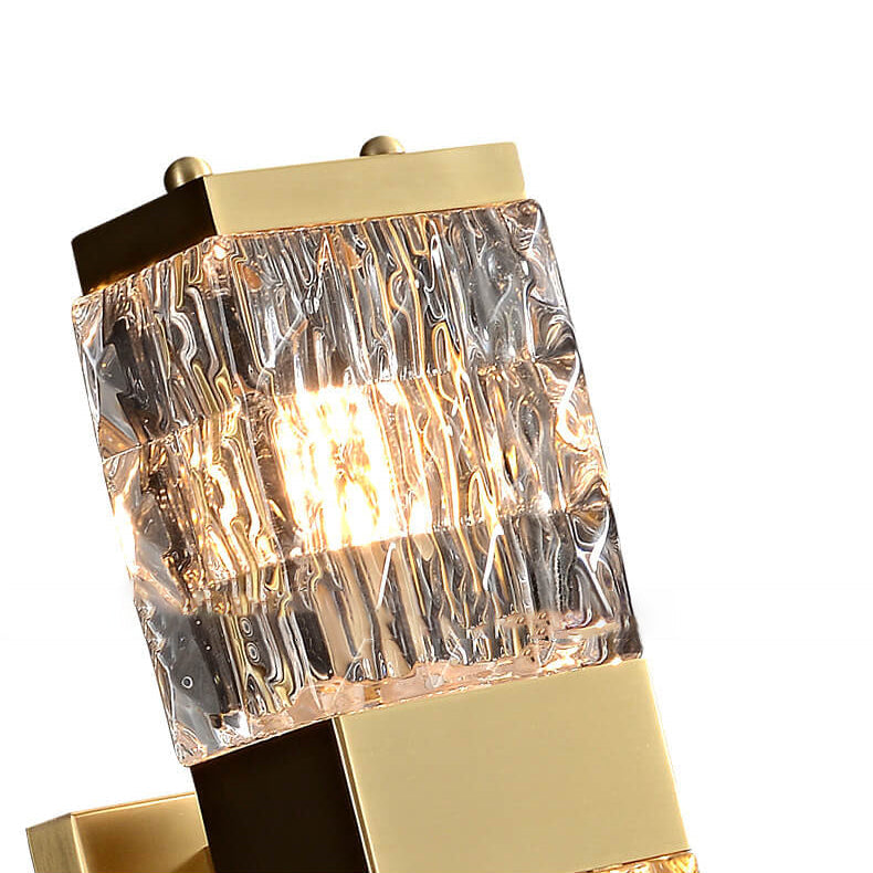 Modern Luxury Rectangular Half-Cylinder Copper Glass 2/3 Light Wall Sconce Lamp